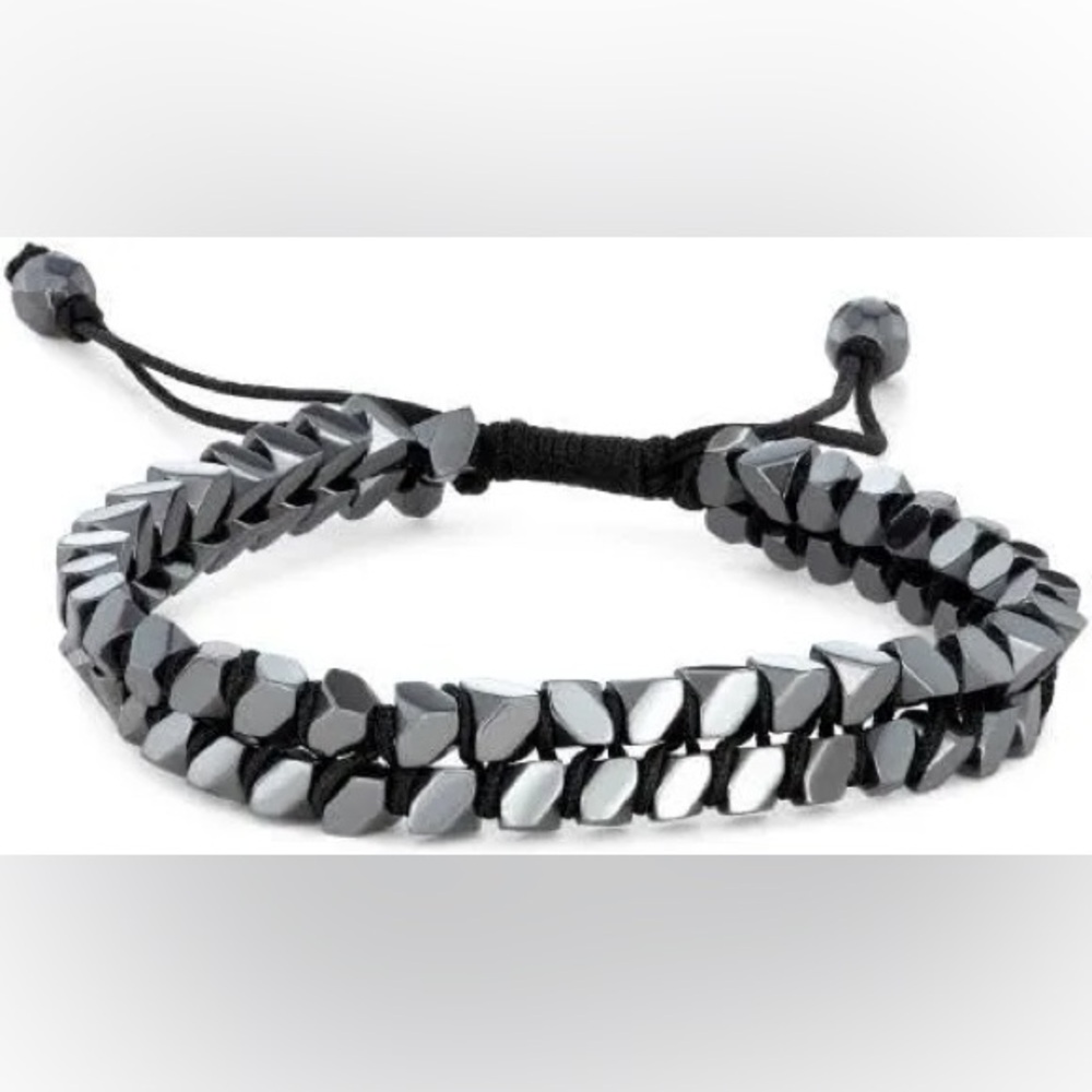 Men's Black and Silver Geometric Bracelet